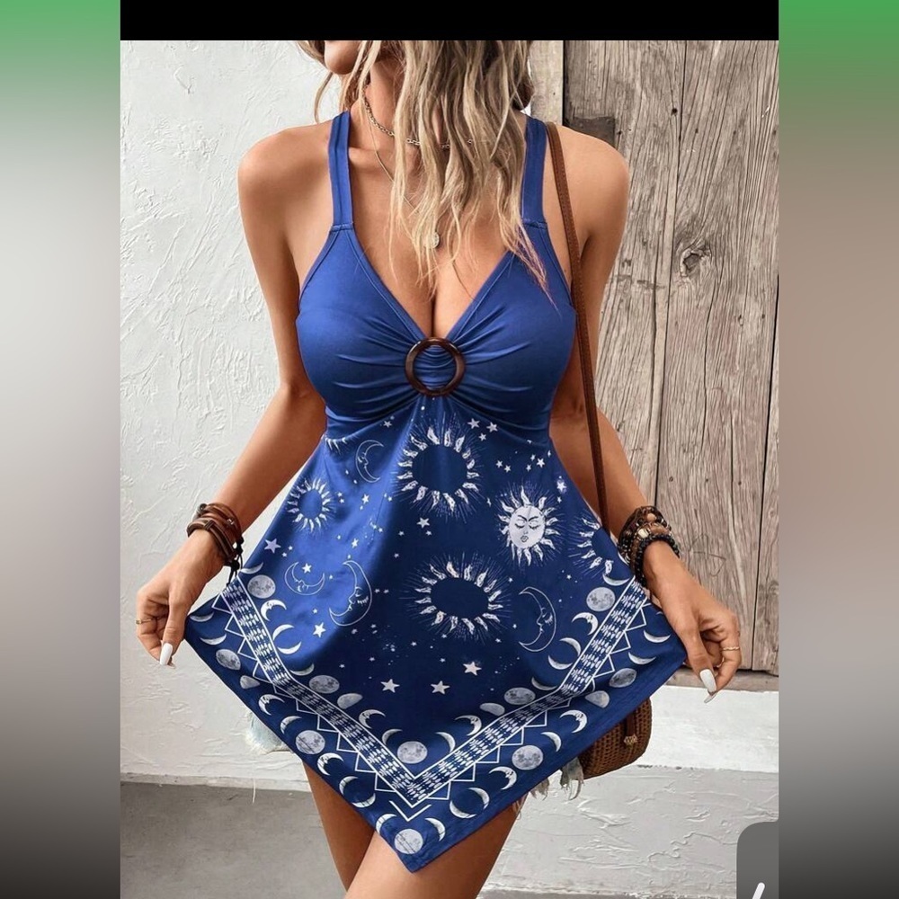 SHEIN VCAY Sun Print Ring Linked Hanky Hem Cami Top size XS NWT - Picture 7 of 15